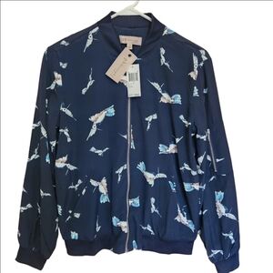 PHILOSOPHY NAVY BLUE HUMMINGBIRD PRINT LIGHTWEIGHT BOMBER JACKET NWT SMALL
